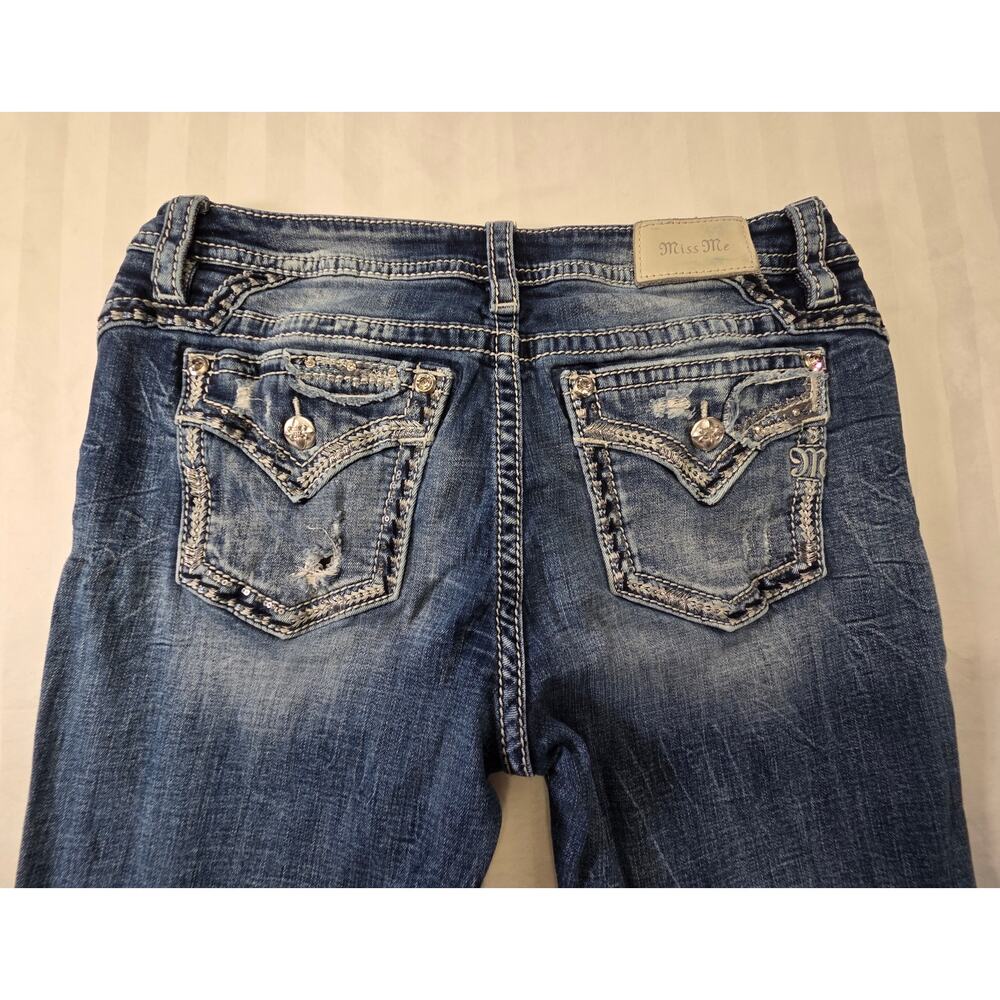 Miss Me Mid-Rise Bootcut Jeans Women Size 31 Embellished Pocket Stretch Blue - Picture 4 of 11